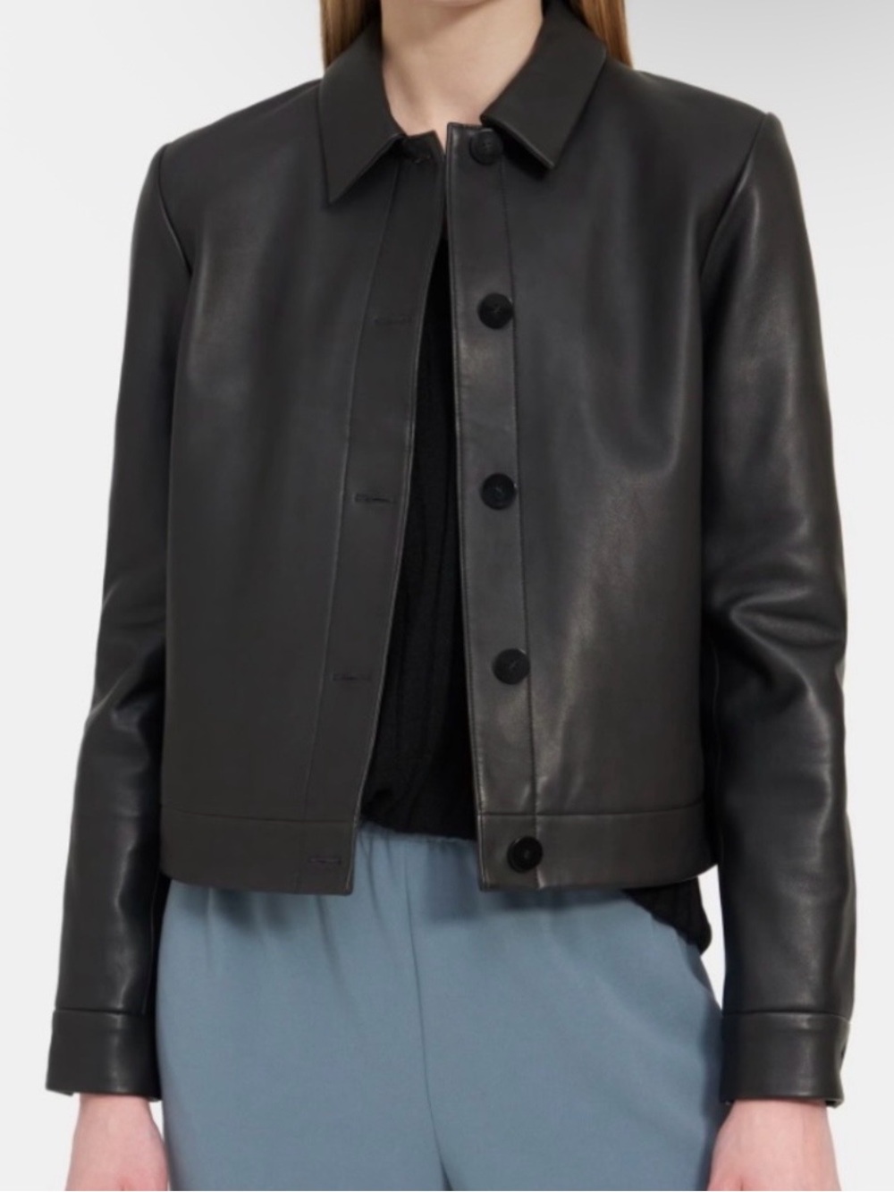 Theory Leather Crop Jacket in Lamb Luxury (Black)